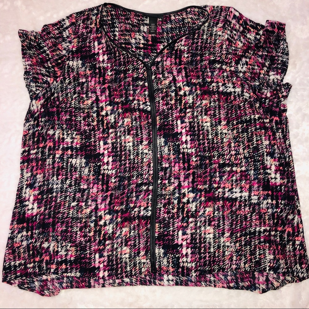 Lane Bryant multi print top w vegan leather detail